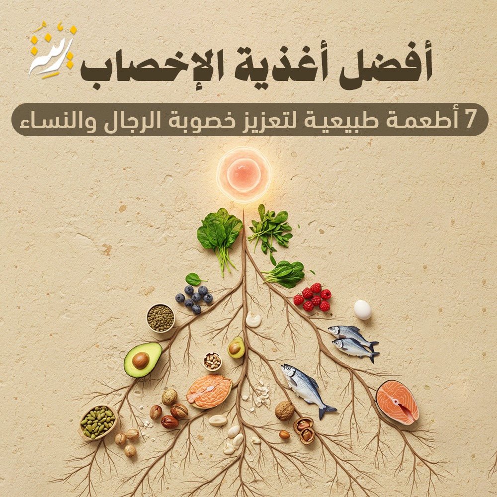 صورة لمجموعة من أغذية الإخصاب الطبيعي والتي تساعد على تعزيز الخصوبة لدى الرجال والنساء